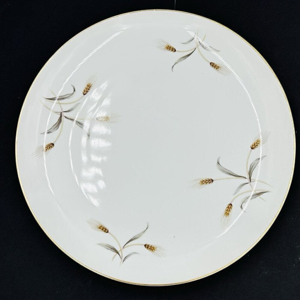 Arlen Fine China Golden Wheat 1594 Chop Plate 12.25" Gold Tone Rim Vintage